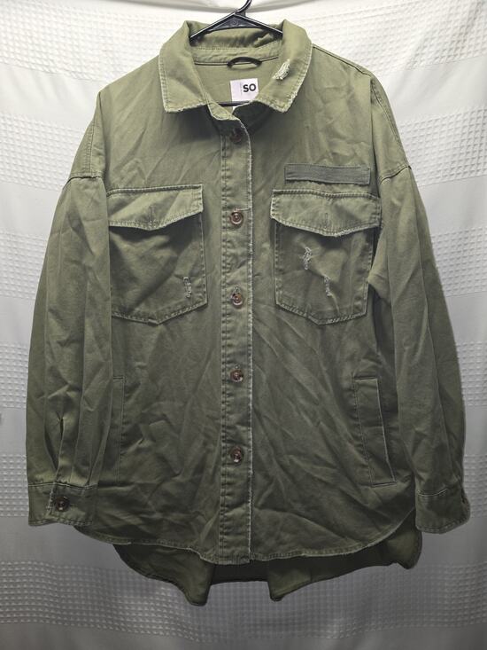 SO Jackets & Blazers - SO Washed Denim Shirt Jacket Womens Oversized Large Green 8431